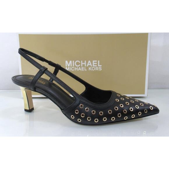 Michael Kors Alora Pointed Toe Mid Heel Slingback Sandals Pumps Black - Picture 1 of 6
